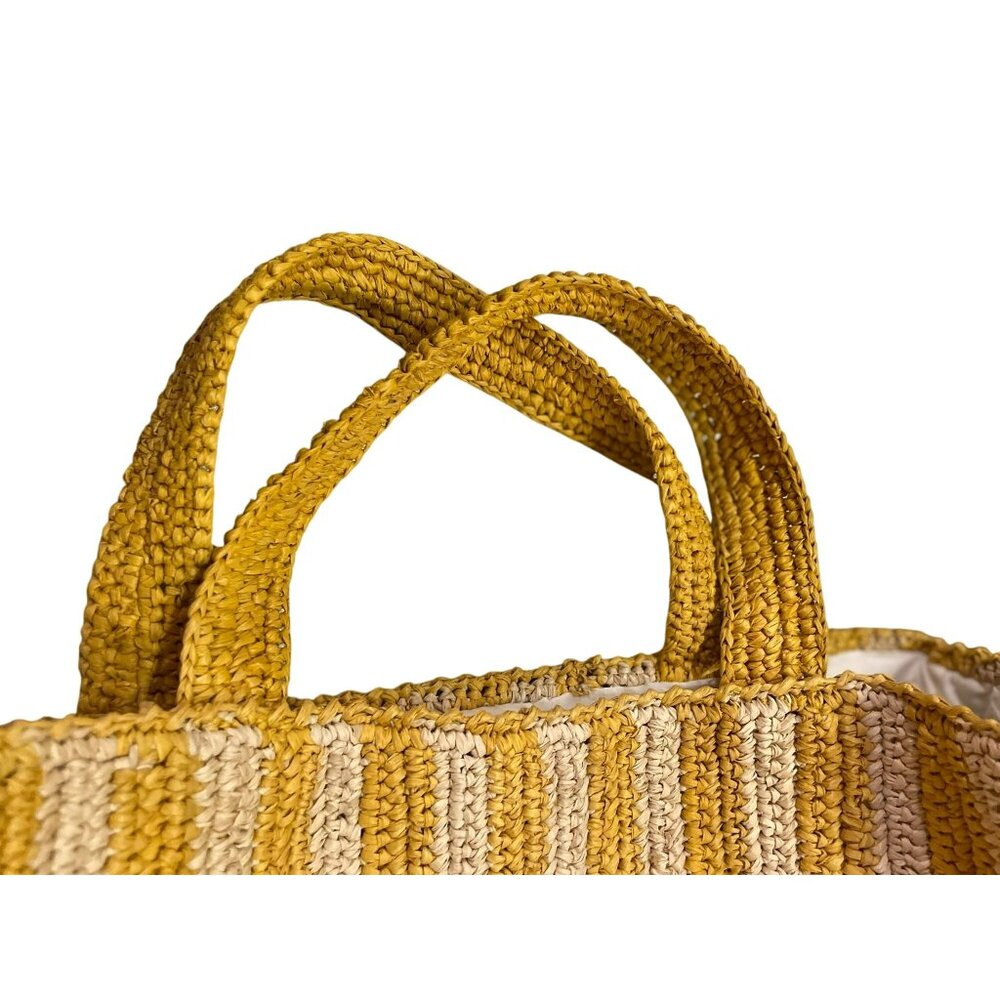 Mar Y Sol Straw Amalfi Tote Bag Used Striped Sunflower / Natural - Picture 6 of 16
